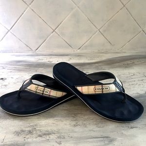 Coach Flip Flops Sandals Navy Plaid Sz 8